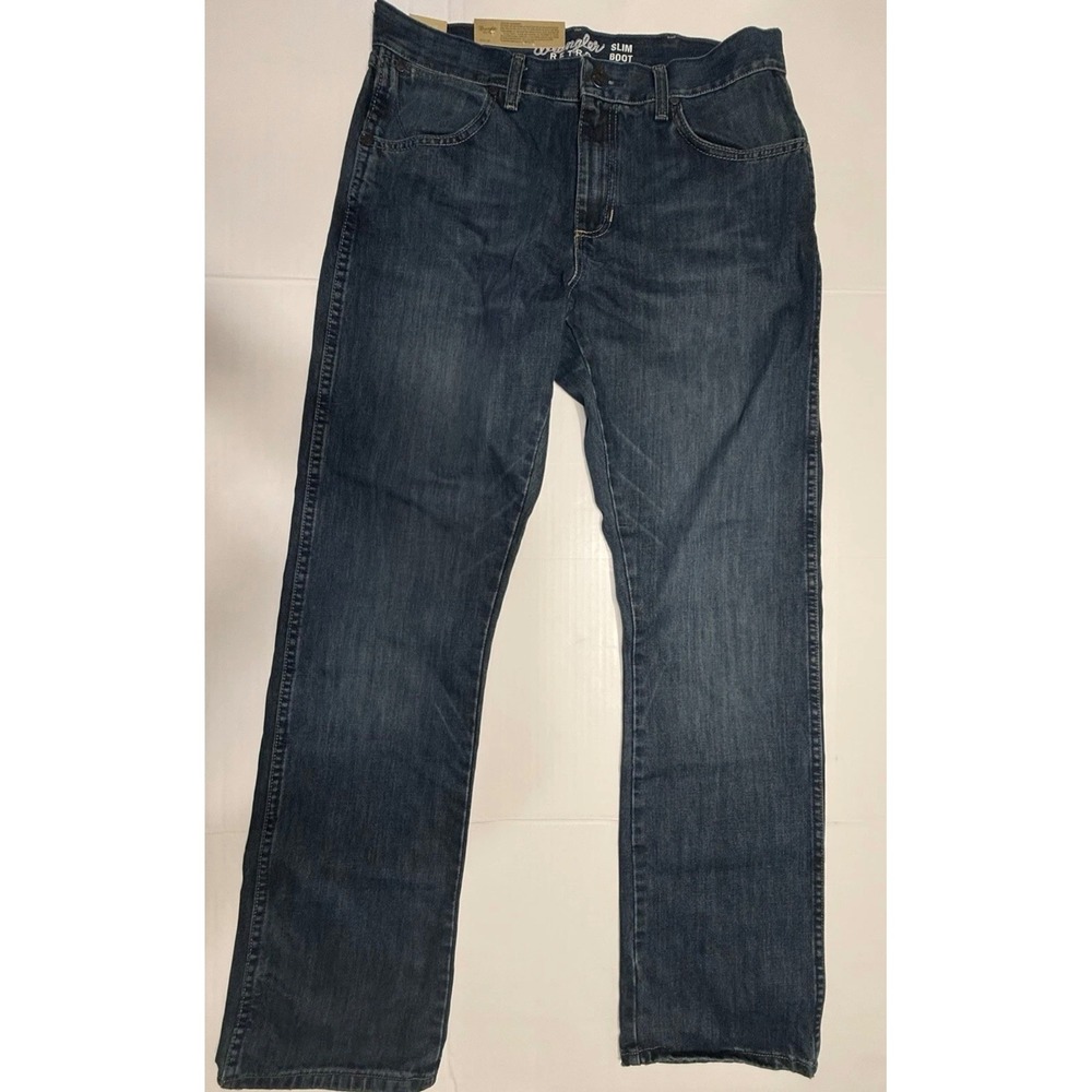 Wrangler Retro Slim Boot Jeans Mens 32x34 Dark Wash Denim 1077MWZRW NWT